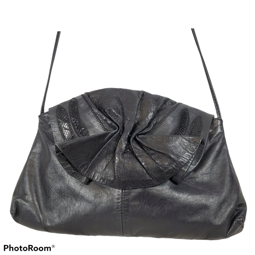 Vintage Leather Ruffled Crossbody Purse Velvet